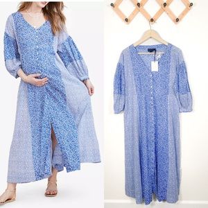 Hatch The Nessa maternity maxi dress in Sky Wildflower Voile Button cuffs Size 1